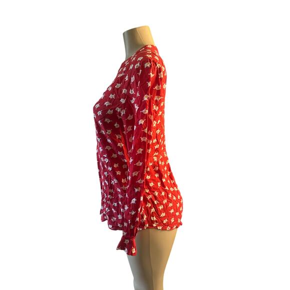 M ModCloth Red Safari As I Can See Elephant Printed Button-Down Shirt Blouse Top - Picture 3 of 7